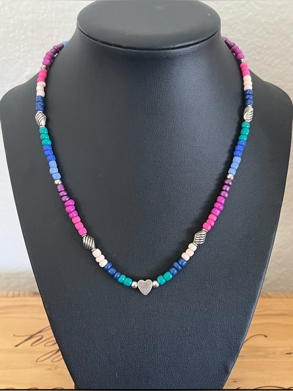 Beaded Multicolor Heart Necklace - Women Jewelry Hand made.